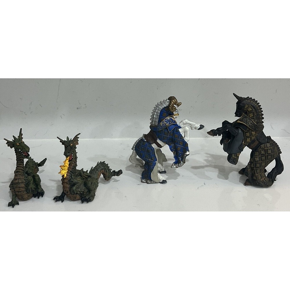 PAPO Lot Of 4 Fantasy Mythology Weapon Master Horse Ram Two Dragons